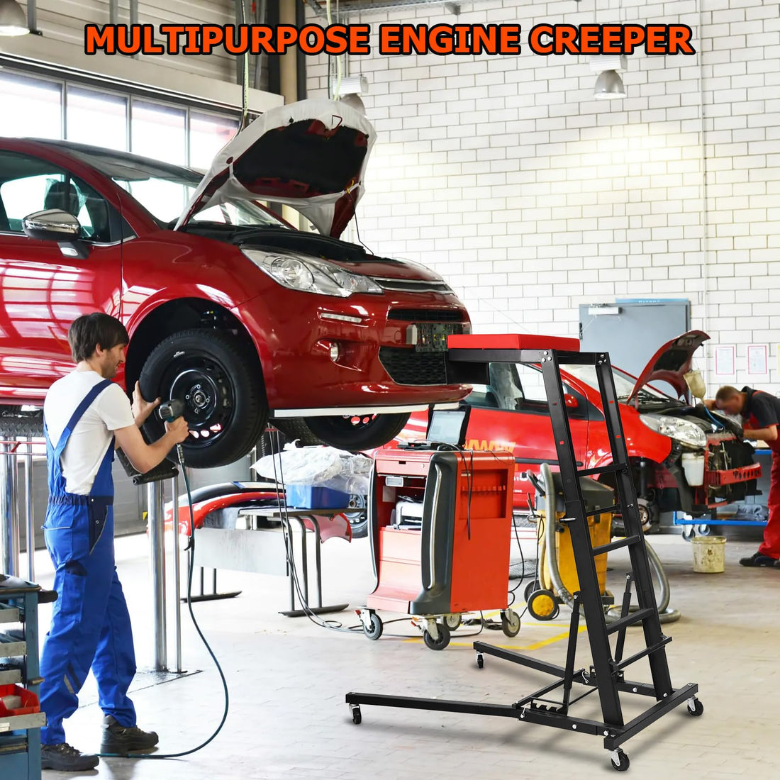 Garvee Heavy-Duty Topside Creeper | 400 LBS Capacity & Adjustable Height (47.7"-65.2"), Padded Deck with 4 Swivel Casters for Auto Repair and Maintenance , Black