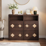 Garvee Shoe Cabinet with 4 Flip Drawers Adjustable Shelves Flower Pattern Diamond Handle Slim Wooden Rack Brown for Entryway Hallway, Brown - Brown