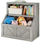Garvee Kids Bookshelf and Toy Storage, Wooden Toddler Bookcase Cabinet with Storage Organizer, Children's Large Cubbies for Playroom Bedroom Nursery Classroom School Kindergarten Daycare - Washed Gray