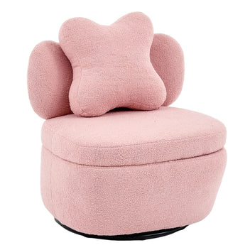 Garvee 360° Swivel Armchair with Storage, Teddy Velvet Accent Chair with Pillow, Ergonomic Design, 300 Lbs Capacity, Easy Assembly, Modern Lounge Chair for Living Room, Bedroom & Office, Pink