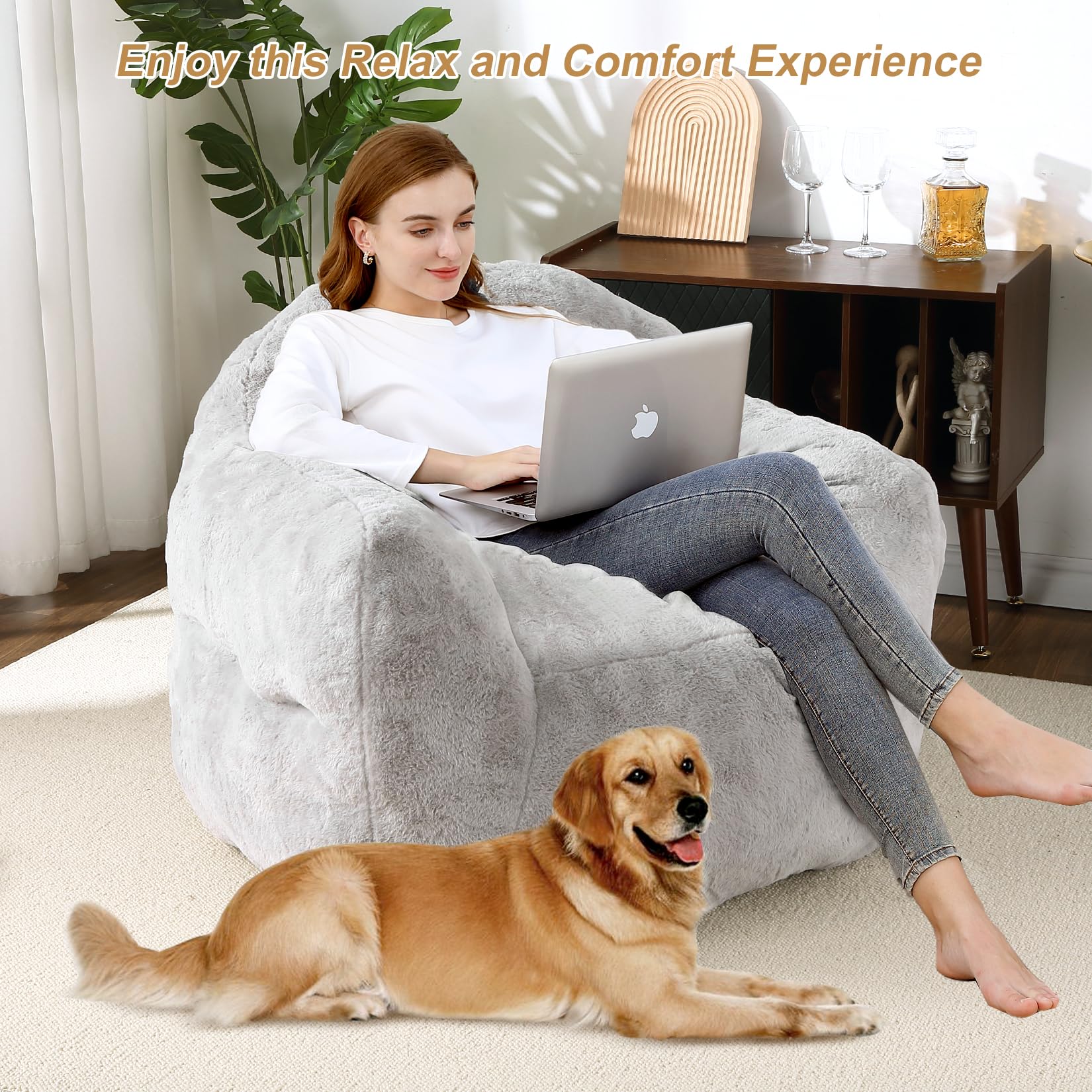 Light gray giant bean bag chair sofa for relaxing and working