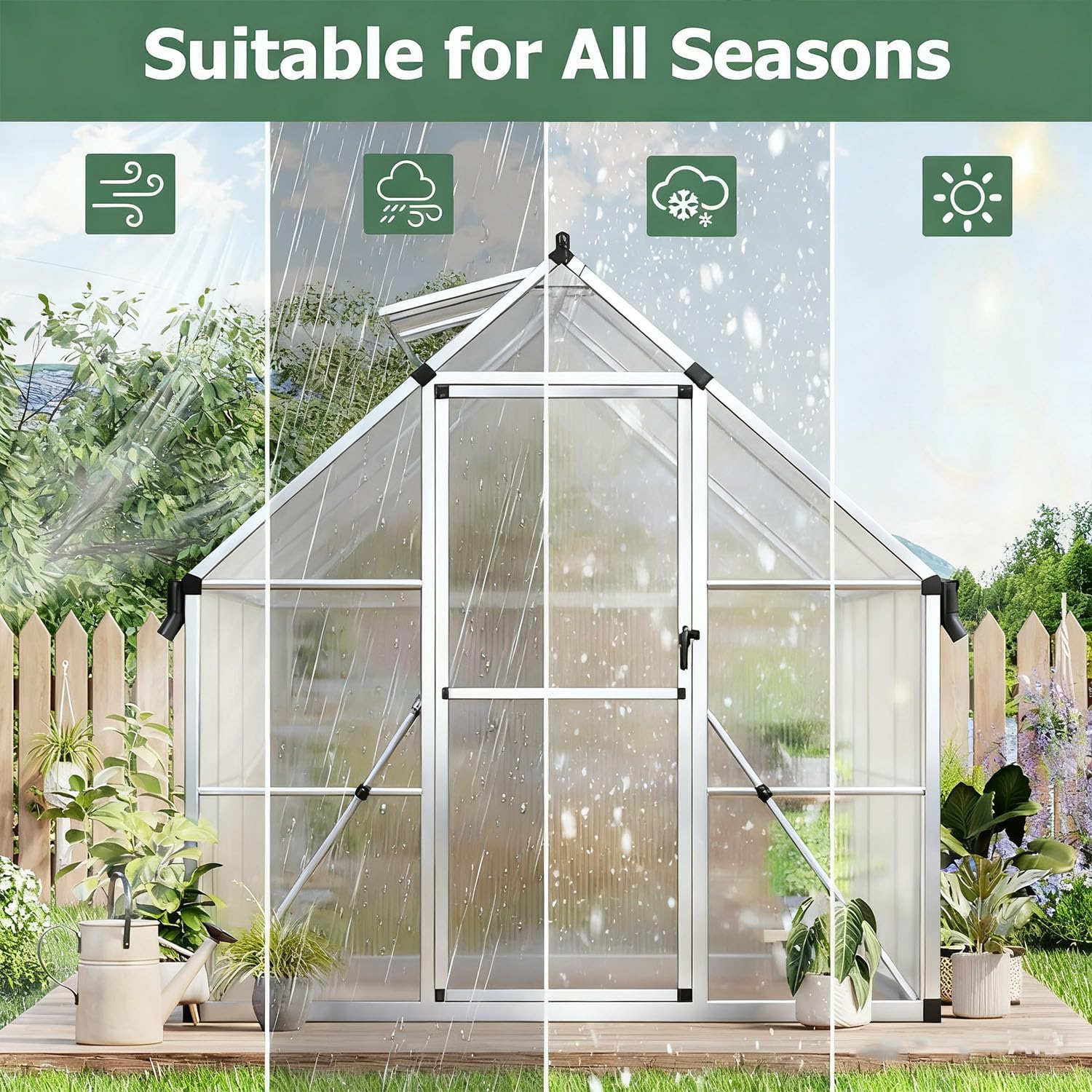 Garvee 8'X10' Silver Large Enhanced Aluminum Greenhouses Kit for Outdoors, Aluminum-Framed Polycarbonate Greenhouse, Heavy Duty Polycarbonate Greenhouse with Quick Setup Structure and Roof Vent