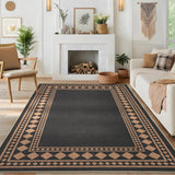 Garvee Modern 8x10 Area Rug Soft Black Coffee Printed Thin Carpet for Bedroom and Living Room, Durable Stain-Resistant Low Pile, Non-Slip Backing - Black & Brown