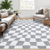 Garvee Washable Rug 8x10 Area Rugs for Bedroom Checkered Rug Non Slip Grey Plaid Living Room Rug Large Area Rug Stain Resistant Soft Throw Rugs Foldable Carpet for Nursery Dining Room Grey 8'x10' - Gray