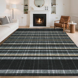 Garvee Checkered Area Rug 8x10, Washable Non Slip Plaid Rug for Living Room, Bedroom, Dining Room, Black, Ultra Thin Low Pile - Black
