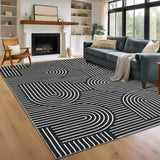 Garvee Washable Rug 9x12 Area Rugs for Living Room, Abstract Rug for Bedroom, Soft Rainbow Non Slip Throw Rugs With Rubber Back, Low Pile Stain Resistant Boho Geometric Carpet for Dining Room, Black - Black