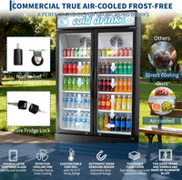 GARVEE 34.8 Cu.ft Double Door Commercial Beverage Cooler - 580-Can Glass Display Fridge | Frost-Free Air-Cooled, RGB Lights, Adjustable Shelves | for Bar/Restaurant/Store (Black)