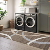 Garvee Washable Runner Rug 2x6 Abstract Circles Area Rug Non Slip Hallway Runner Rug Low Pile Area Rug Indoor Floor Cover for Bedroom Bathroom Laundry Room - Brown