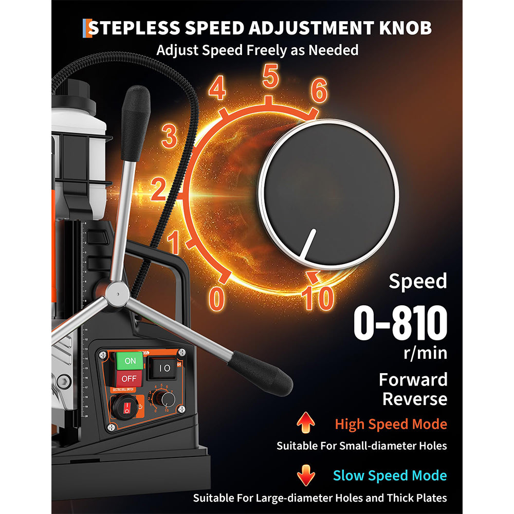 Garvee Mag Drill Press 1850W 2" Boring Diameter Portable Magnetic Drill 810 RPM Variable Speed Reversible with Drill Bits Set