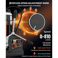 Garvee Mag Drill Press 1850W 2" Boring Diameter Portable Magnetic Drill 810 RPM Variable Speed Reversible with Drill Bits Set