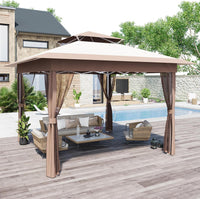 Garvee Pop Up Gazebo Patio Gazebo 11x11 Outdoor Gazebo with Mosquito Netting Outdoor Canopy Shelter with Double Roof Ventiation 121 Square Feet of Shade for Lawn, Garden, Backyard and Deck, Brown