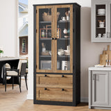 Garvee 72" Tall Kitchen Pantry Cabinet with Glass Doors and Adjustable Shelves for Kitchen, Dining Room, Bathroom, Black & Brown - Black & Brown