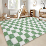 Garvee Fluffy Area Rug 5x8 Checkered Plush Soft Shaggy Carpet for Bedroom Living Room Kids Nursery Green - Green