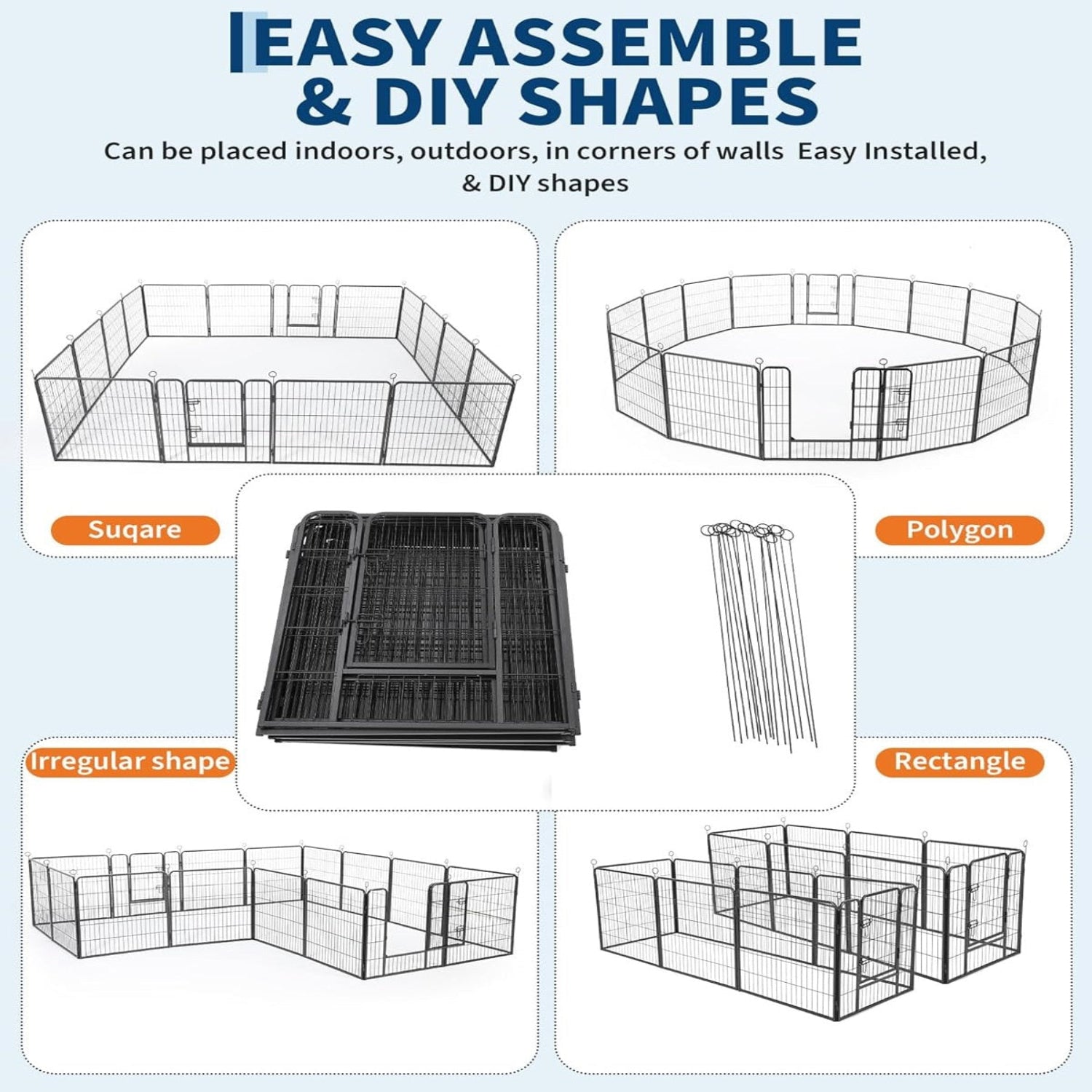 Garvee Outdoor Dog Playpen, Heavy Duty Metal Pet Exercise Pen, Metal Dog Fence with Gate, Pet Fence for Large/Small Dogs, Portable Dog Fence for RV Camping, Yard, Garden,24"H, 16 Panels