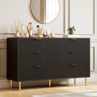 Garvee Black Dresser, Modern 6 Drawer Dresser for Bedroom with Gold Handle and Large Drawer, Wood Double Chest of Drawers and Storage Organizer for Living Room, Hallway, Entryway