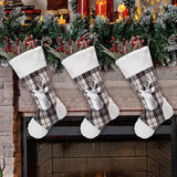 Garvee 3 Pack Christmas Stockings, 20 Inch Santa Stocking with Sliver Moose for Christmas Decoration, Fireplace Hanging Stockings Hanging Decoration For Home Family Party Tree, Gifts (White & Black) - White & Black