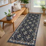 Garvee Machine Washable Non Slip Non Shedding Rug Large Indoor Carpet Retro Distressed Low Pile Floor Cover for Bedroom Living Room Dorm - Black