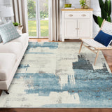 Garvee Modern Abstract Beige Blue Area Rug, 9x12 Stain Resistant Washable Floor Mat, Non-Shedding, Non-Slip Backing Carpet for Living Room Bedroom Dining Room Office - Beige Blue