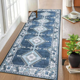Garvee Washable Runner Rug 2x6 Bohemian Farmhouse Rustic Geometric Hallway Rug Low Pile Moroccan Diamond Indoor Carpet for Bathroom Kitchen Bedroom Bedside, Navy - Navy Blue