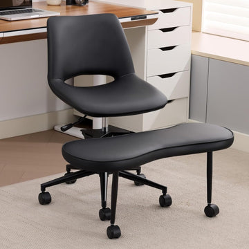 Garvee Ergonomic Kneeling Chair, Cross Legged Office Chair with Wheels & Lumbar Support, Wide Criss Cross Chair, Adjustable Height Meditation Yoga Chair for ADHD & Desk Work, Black