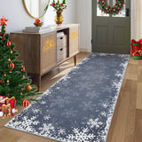 Garvee 2x6 Hallway Runner Rug for Holiday Christmas Kitchen Runner Rug Washable Floor Carpet Xmas Snowflake Decorative Indoor Throw Rug Non-Slip Area Rug for Bedroom Living Room Kitchen Nursery, Grey - Gray