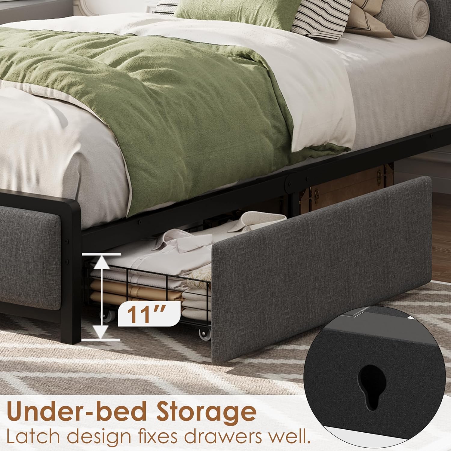 Garvee Twin Size Bed Frame with 2 Storage Drawers and Charging Station