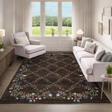 Garvee Floral Brown 4x6 Washable Area Rugs for Living Room: Modern Floral Non Slip Large Area Rugs for Bedroom, Large Machine Washable Living Room Low Pile Carpet with Non-Slip Backing - Brown