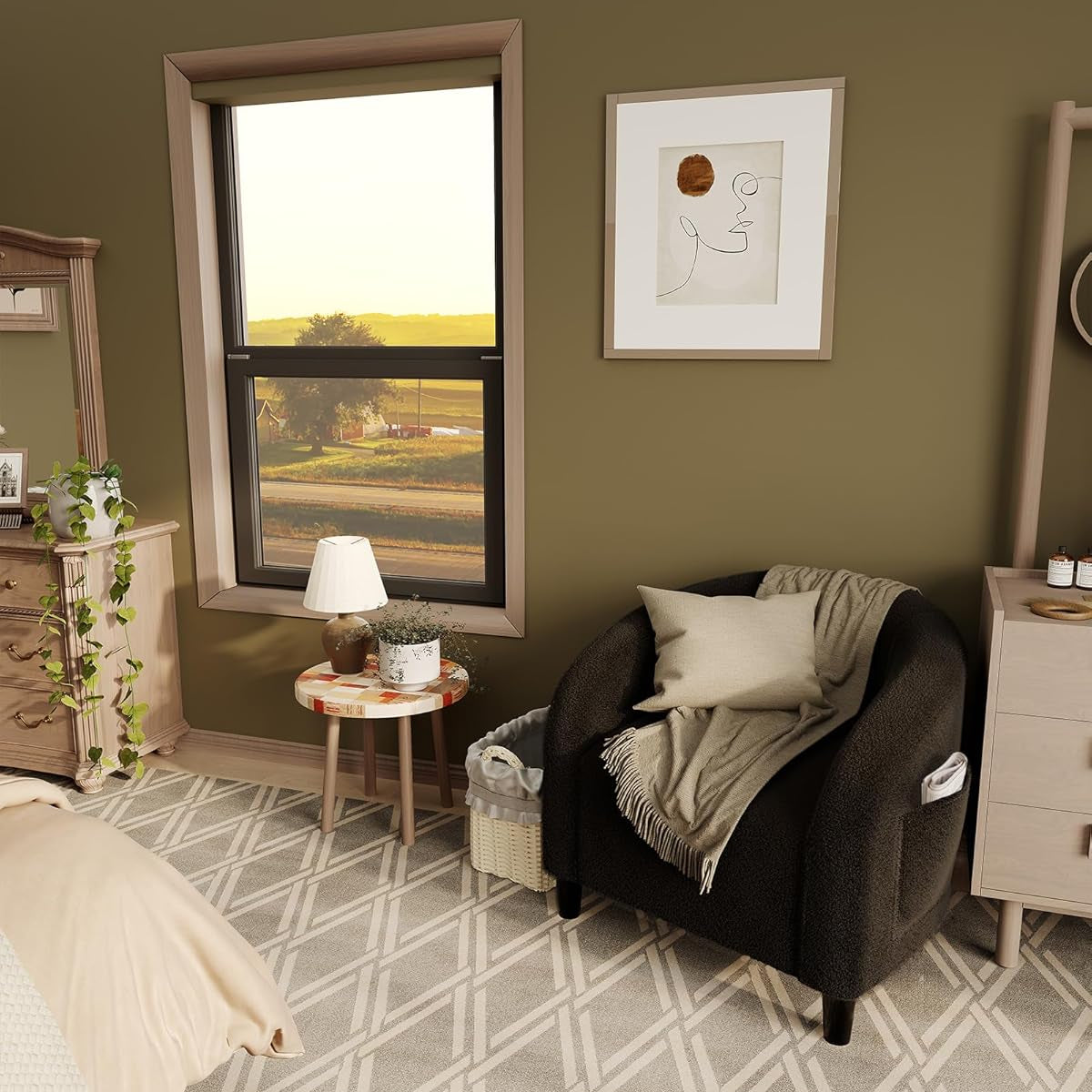 Garvee Accent Barrel Chair Boucle Club Chair with Sherpa Upholstery, Ergonomic Support, Durable Plastic Legs, Easy Assembly, for Living Room Bedroom, Black