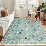 Garvee Living Room Rug 5x7 Washable Modern Floral Insect Carpet Non Slip Soft Rug Green - Green