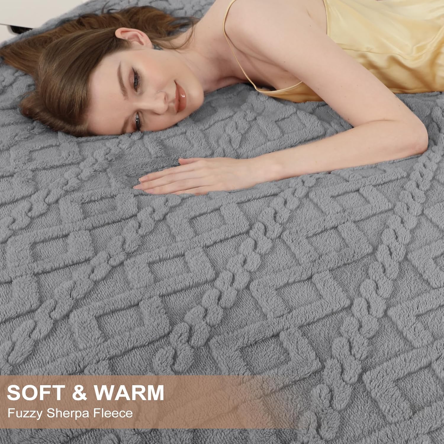 Garvee Electric Blanket Queen Size Dual Control - Thick Tufted Sherpa Heated Blanket Queen with 6 Heating Levels and 20 Time Settings, UL Certified Fast Heating Blanket Queen Size 84"×90", Grey