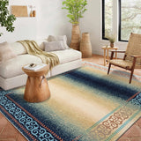Garvee Modern Washable Boho Area Rug 9x12 - Ultra Soft Pearl Velvet, Non-Slip TPR Backing, Ombre Design, Machine Washable, No Shedding, Ideal for Living Room, Bedroom, Office, Blue/Beige - Blue