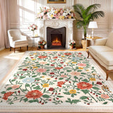 Garvee Floral 5x7 Beige Rugs Non-Slip Machine Washable Area Rug for Living Room Girls Bedroom Dining Room Office Playroom Decor - Beige