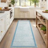 Garvee Washable Runner Rug 2x6, Geometric Non Slip Hallway Runner Rug for Entryway Kitchen Bedroom, Light Blue, Modern Bordered Low Pile Stain Resistant Carpet - Light Blue