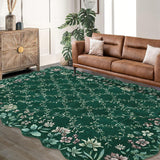 Garvee Floral Irregular Edge Carpet Non Slip Washable Boho Vintage Entry Rug Green 10x13ft - Green