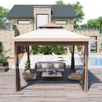 Garvee Pop Up Gazebo Patio Gazebo 11x11 Outdoor Gazebo with Mosquito Netting Outdoor Canopy Shelter with Double Roof Ventiation 121 Square Feet of Shade for Lawn, Garden, Backyard and Deck, Brown