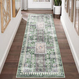 Garvee Machine Washable Runner Rug Hallway Runner Rug Non Slip Boho Green Runner Rug for Hallways Entryway Kitchen Bathroom Bedside Retro Soft Low-Pile 2'x6' Green - Green