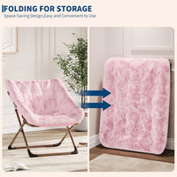 Garvee Folding Saucer Chairs for Adults, Comfy Faux Fur Lazy Chair with Metal Frame, 300 LB Capacity, No Assembly Required for Living Room, Bedroom, Dorms, Pink