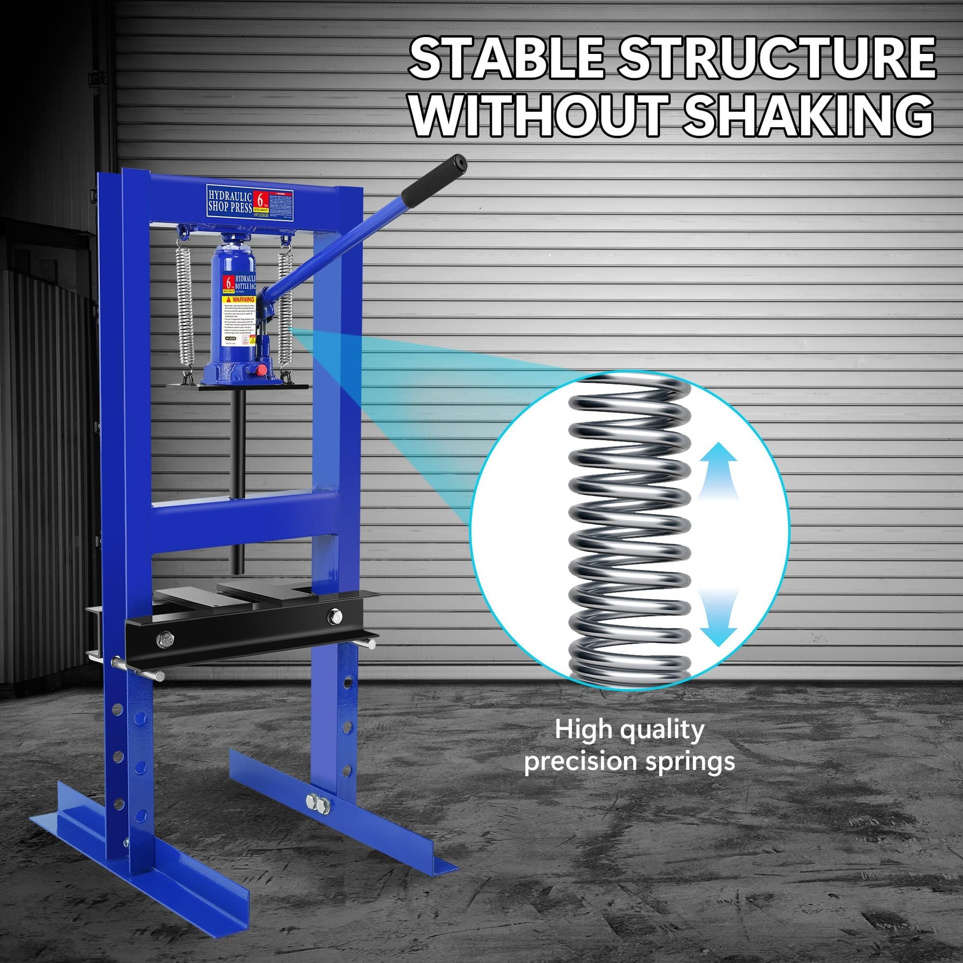 Garvee 6-Ton Hydraulic H-Frame Shop Press - 4-Hole Adjustable Height Table with Movable Plates for Garage and Professional Use, Blue
