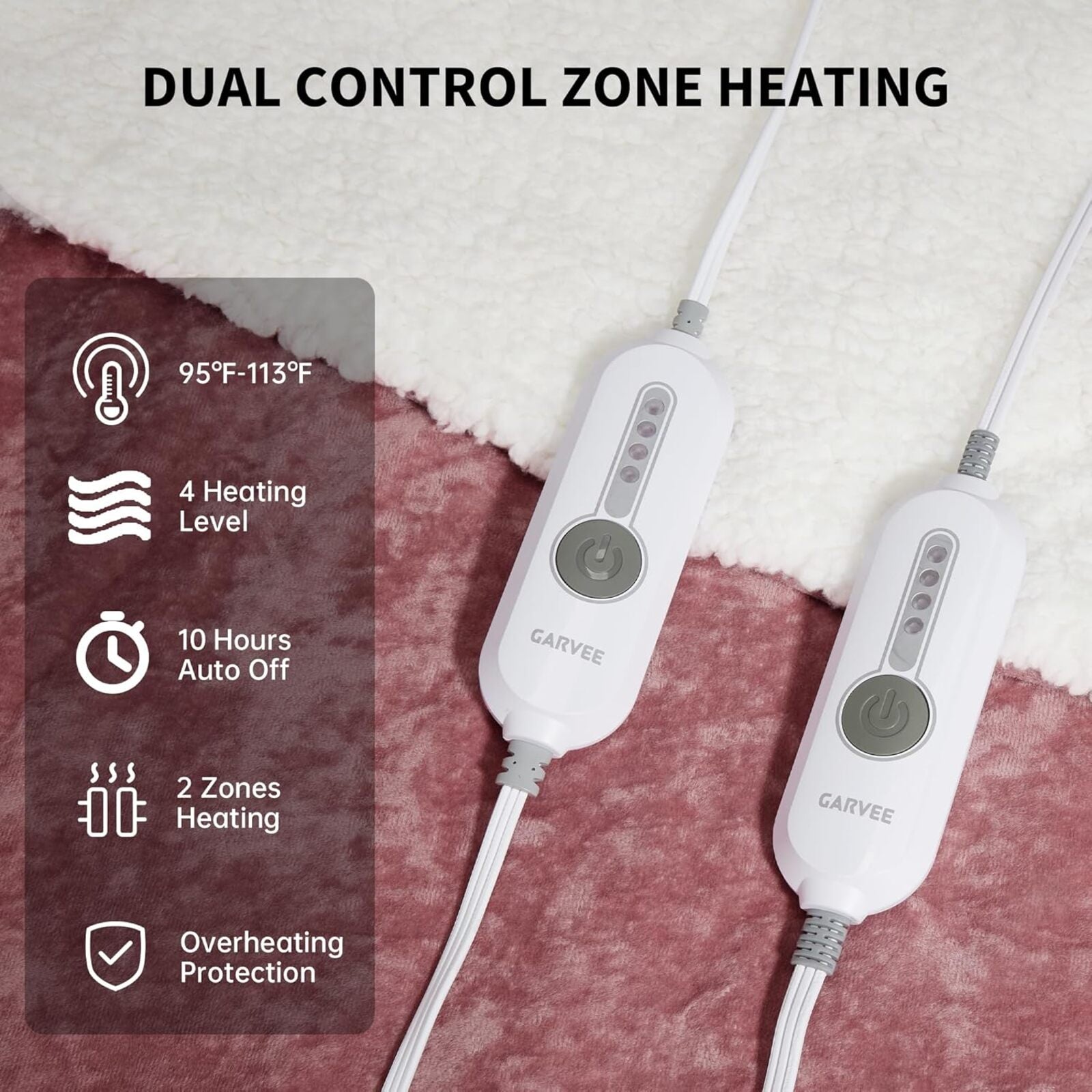 Garvee King Size Heated Blanket with Dual Control, Velvet Soft Fast Heating Blankets King, 4 Heat Settings & 10H Auto Off, Machine Washable, ETL Certified Electric Blanket, 90" x 100" Pink