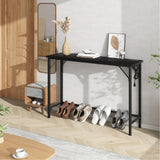 Garvee Narrow Console Table, Black Sofa Table with Outlets, Behind Couch Table for Living Room, Hallway Table for Entryway, Black - Black