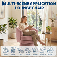 Garvee 360° Swivel Barrel Accent Chair with Lumbar Pillow, Soft Upholstered Single Armchair, Round Base for Living Room/Bedroom/Vanity - With lumbar pillow | velvet | pink