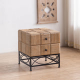 Garvee Retro Square Coffee Table with 2 Drawers Pine Wood MDF Iron Feet for Dining Room Living Room Natural 21.06"