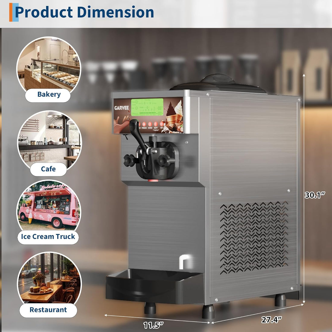 Garvee 1500W Single-Flavor Commercial Soft Serve Ice Cream Machine, 5.3-7.4 Gal/H Soft Serve Machine with LED display, Self-Cleaning, High Productivity Equipment for Restaurants & Snack Shops