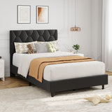 Garvee Platform Bed Frame With Adjustable Upholstered Headboard, Modern Metal And Wood, Queen Size, Black - Gray