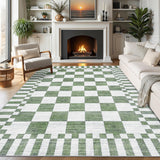 Garvee Washable Checkered Area Rug 5x7, Sage Green Non Slip Low Pile Faux Wool Rug, Soft Modern Checkerboard Carpet for Living Room Bedroom Dining Room, Easy Clean - Sage Green