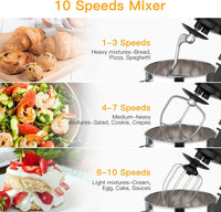 Garvee 7.5 QT Professional Electric Stand Mixer - 660W 10-Speed Kitchen Mixer with Stainless Steel Bowl, LED Light, and Dishwasher-Safe Accessories- Black