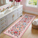 Garvee 2x6 Floral Bathroom Runner Rug Machine Washable Non-Slip Pink Soft Low Pile Lightweight Indoor Floor Mat - Pink