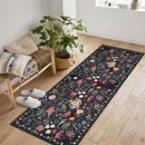 Garvee Colorful Floral Door Rug Ultra Soft Faux Wool Non-Slip Area Mat for Entryway Kitchen Bedroom Indoor, Multiple Sizes, Neutral Colors - Black
