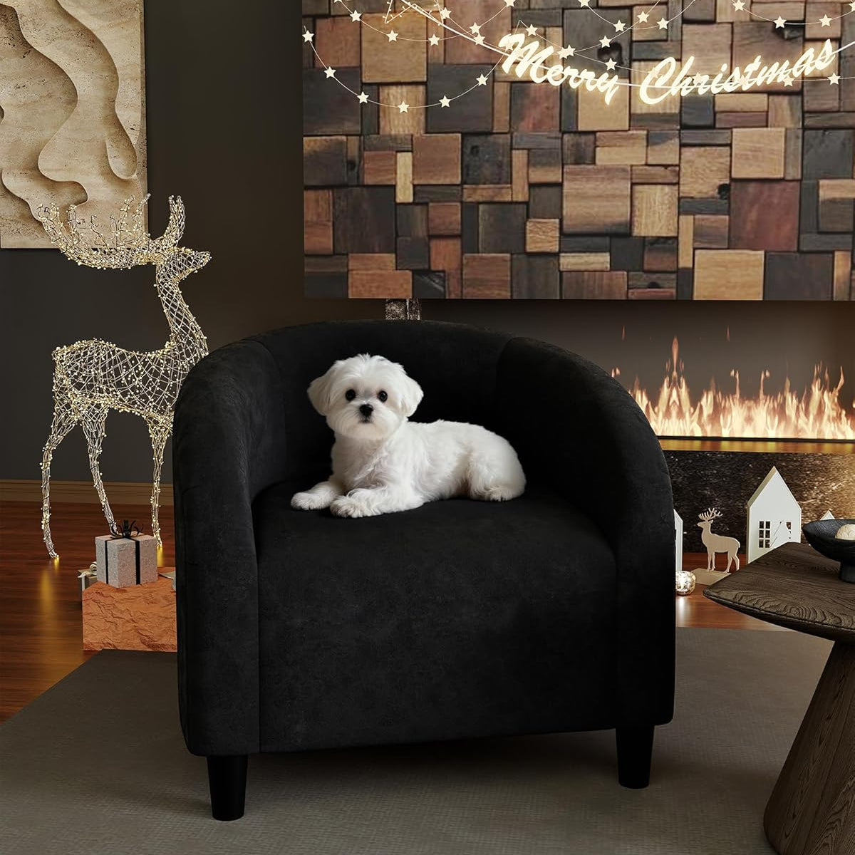 Garvee Accent Chair Club Chair Cozy Armrest Upholstered Velvet Barrel Chair with Solid Legs for Living Room Bedroom Study Waiting Room, Black