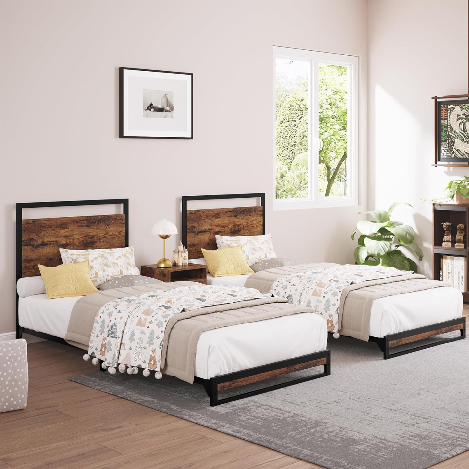 Garvee 6 Inch Twin Bed Frame with Headboard and Footboard, Heavy Duty Slats Support with Under Bed Storage, Non-Slip, Easy Assembly, Rustic Brown